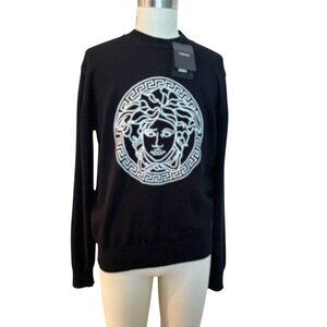 Versace 1011884 Unisex Medusa Logo Black Cotton Sweater, IT 54
